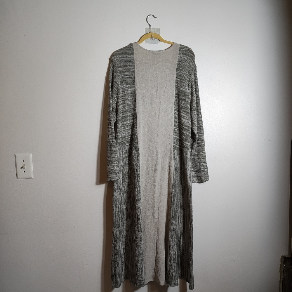 Zele 100% Flax Maxi Sweater Dress Size X-Large Tan /Gray Bohemian